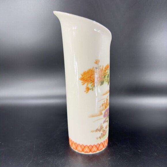 Japanese Porcelain Ceramic Folded Vase Shibata Japan Flower Shaped Vase Painted - Picture 15 of 16